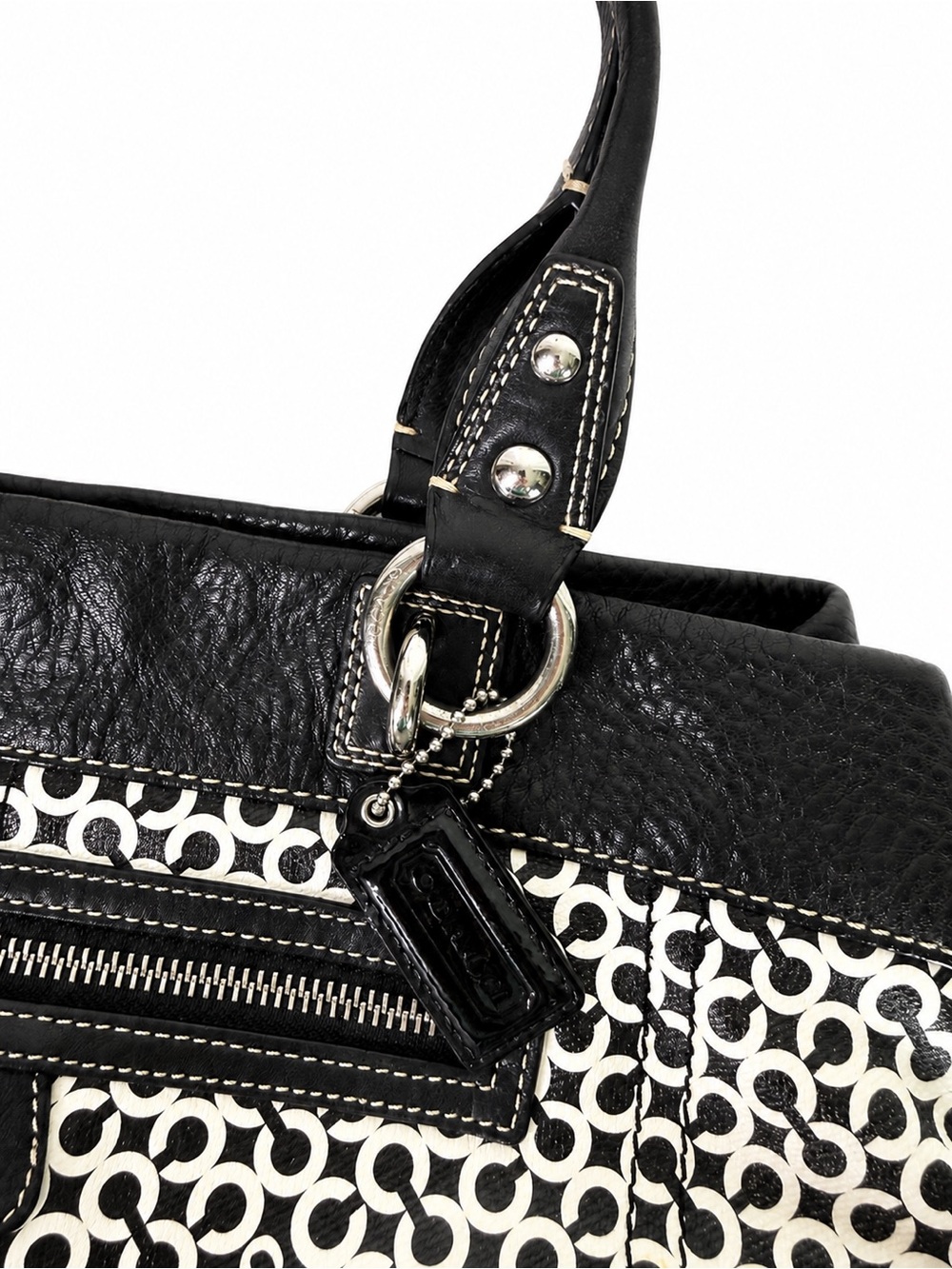 Coach Penelope Vintage Y2K Op Art Signature Shoulder Tote Black White - Picture 4 of 16